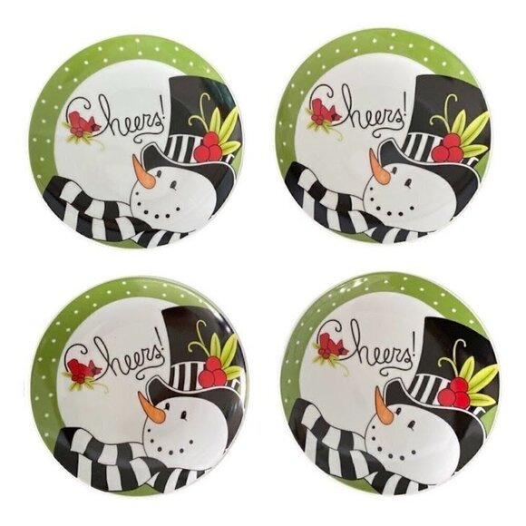 2015 Fitz and Floyd Frosty's Frolic 6" Snowman Dessert/Snack Plates - Set of 4 - Picture 1 of 4
